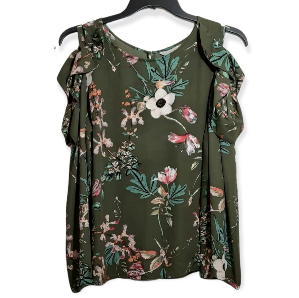 Belle Sky Women's Size XL Cold Shoulder Floral Blouse Top
